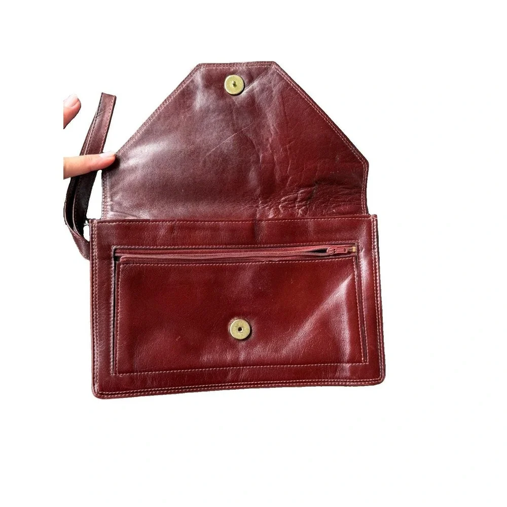 Vintage Leather Envelope Clutch W/ Wrist Strap Brown Minimalist Y2K